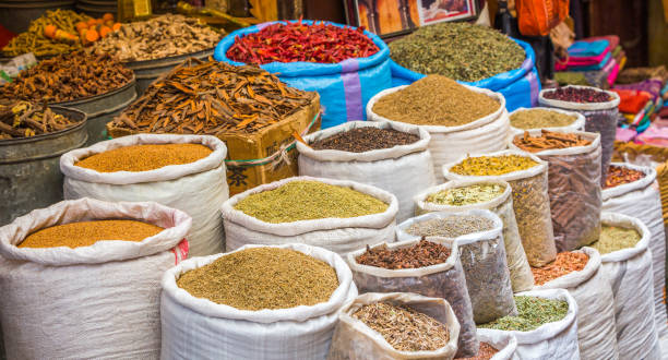 Spices and herbs from a moroccan market in the Medina of Fes Spices and herbs from a moroccan market in the Medina of Fes, Morocco spicery stock pictures, royalty-free photos & images