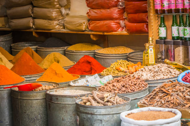 Spices and herbs from a moroccan market in the Medina of Fes Spices and herbs from a moroccan market in the Medina of Fes, Morocco fez morocco stock pictures, royalty-free photos & images