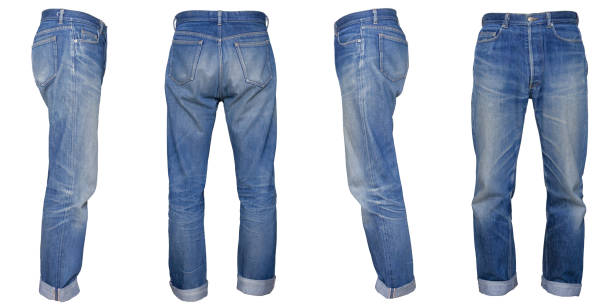 Blue jeans worn Blue jeans that I wore, I took a picture with a model wearing it and cut it out straight leg pants stock pictures, royalty-free photos & images