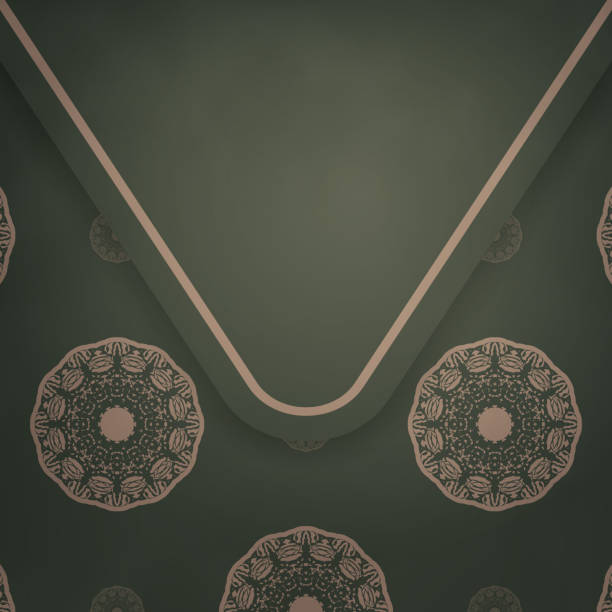 istock Green color brochure with abstract brown ornament for your brand. 1358377634