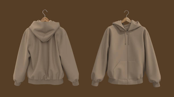 istock Blank hooded sweatshirt  mockup with zipper in front, side and back views, 3d rendering, 3d illustration 1358380288