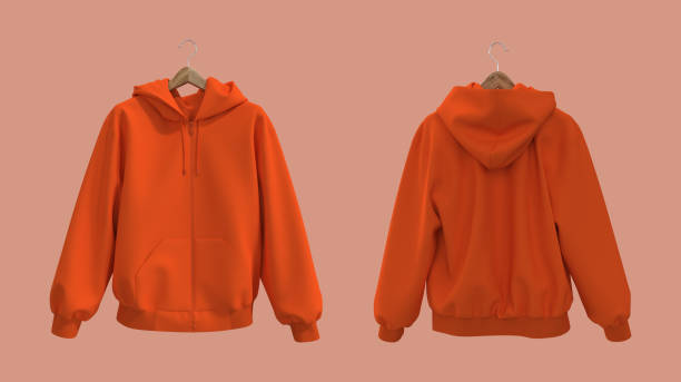 istock Blank hooded sweatshirt  mockup with zipper in front, side and back views, 3d rendering, 3d illustration 1358380359