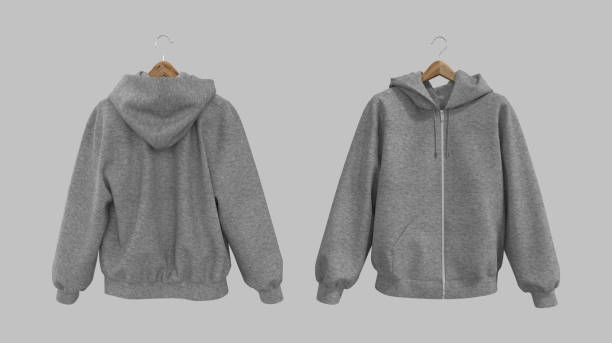 istock Blank hooded sweatshirt  mockup with zipper in front, side and back views, 3d rendering, 3d illustration 1358380387