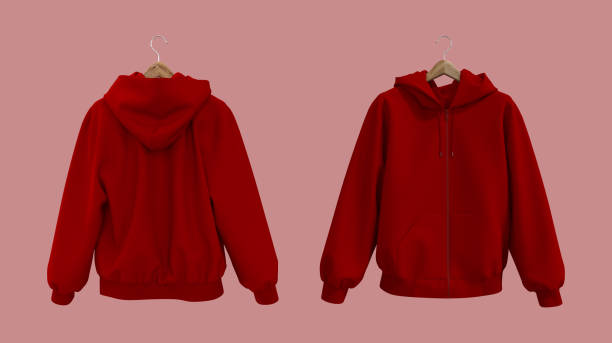 istock Blank hooded sweatshirt  mockup with zipper in front, and back views 1358380445