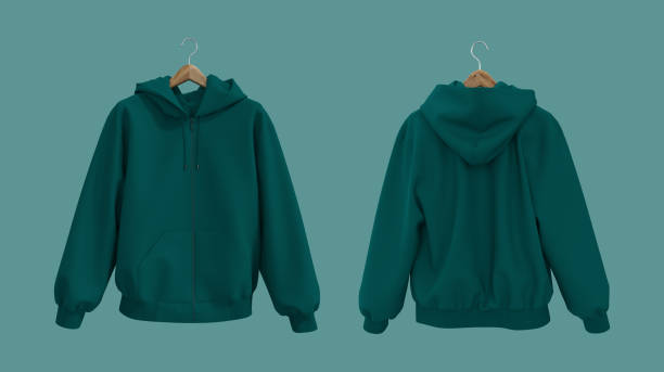 istock Blank hooded sweatshirt  mockup with zipper in front, side and back views, 3d rendering, 3d illustration 1358380728