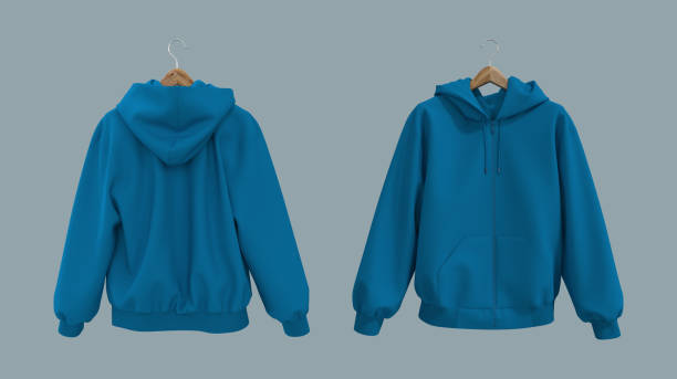 istock Blank hooded sweatshirt  mockup with zipper in front, side and back views, 3d rendering, 3d illustration 1358380773