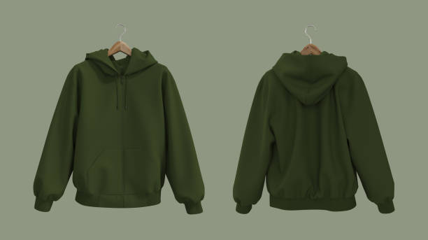 istock Blank hooded sweatshirt  mockup with zipper in front, side and back views, 3d rendering, 3d illustration 1358382040