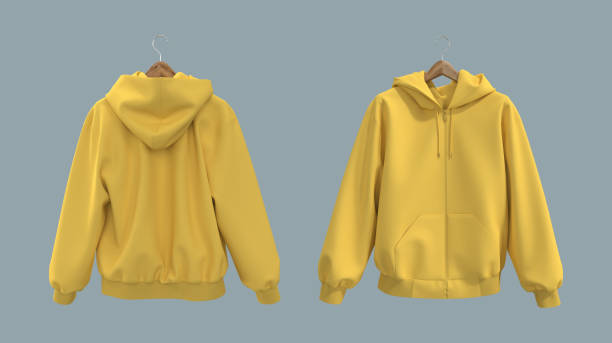 istock Blank hooded sweatshirt  mockup with zipper in front, side and back views, 3d rendering, 3d illustration 1358383709