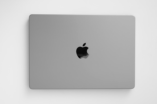 Laptop isolated on a white background at an angle with an empty black screen
