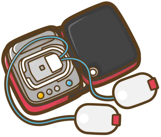 Vector illustration of AED start. Automated external defibrillator.