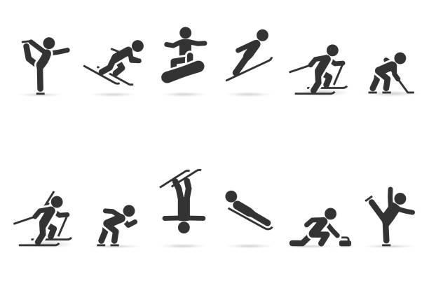 ウィンタースポーツのベクトルセット。フィギュアスケート、スノーボード、アルペンスキー、スピードスケート、バイアスロン、カーリング、ホッケーなどが含まれています。 - skiing ski winter sport freestyle skiing点のイラスト素材／クリップアート素材／マンガ素材／アイコン素材
