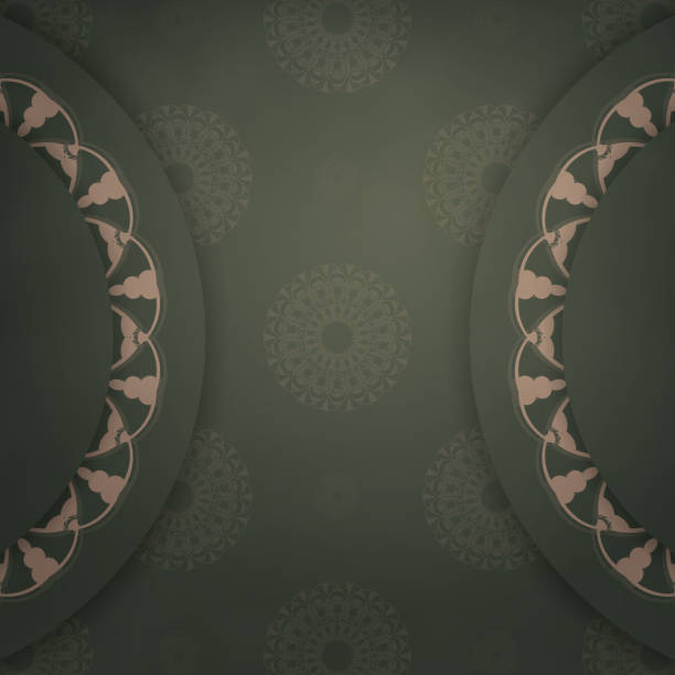 istock Template postcard in green color with a luxurious brown ornament for your congratulations. 1358390607