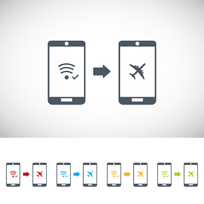 Airplane mode icon - flight mode icon. Airplane mode switched on.