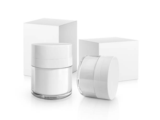 istock Cosmetic jar with packaging box mockup isolated on white background 1358398145
