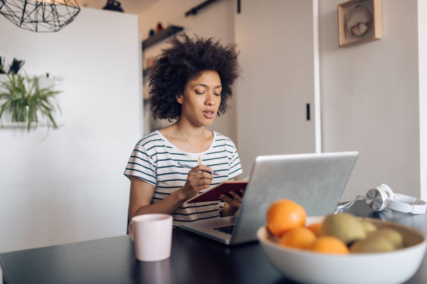 istock Young African American woman solving some business problems at her home office 1358399415