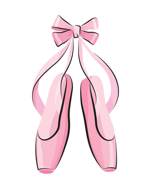 Ballet accessorie. Pink pair of pointe-shoes with satin or silk ribbon. Vector hand drawn sketch style object Ballet accessorie. Pink pair of pointe-shoes with satin or silk ribbon. Vector hand drawn sketch style object. ballet shoe stock illustrations