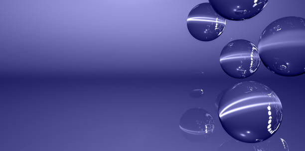 3D image, abstract lilac 17-3938 Very Peri background with 3D colorful balls, poster, header template for website. copy space