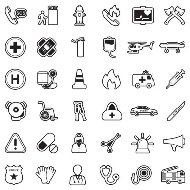 Vector illustration of Emergency Icons. Line With Fill Design. Vector Illustration.