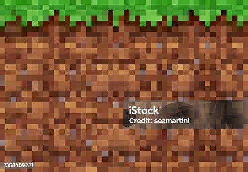 istock Pixel game background, block grass, ground pattern 1358409221