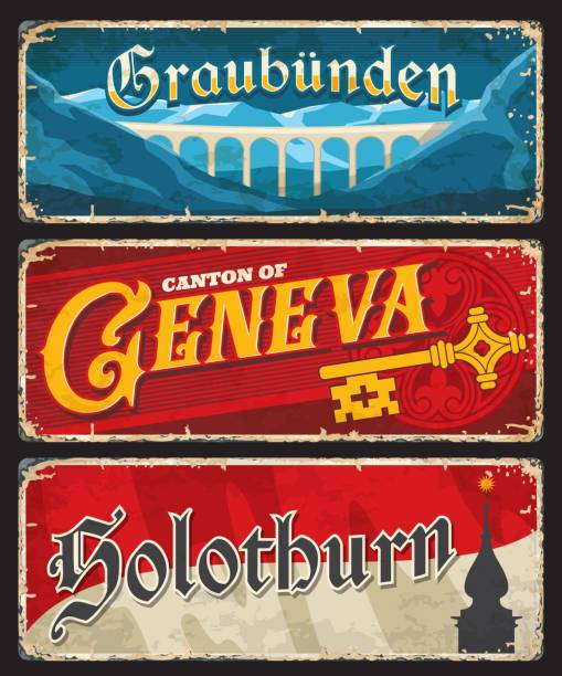 ilustraciones, imágenes clip art, dibujos animados e iconos de stock de cantones suizos de graubunden, ginebra y soleura - geneva canton