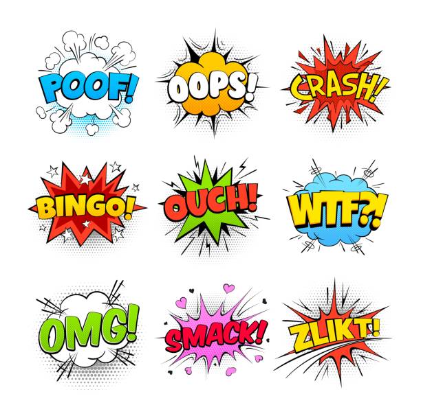 cartoon comics sprechblase, soundeffekt ballon - comic book cartoon poof exploding stock-grafiken, -clipart, -cartoons und -symbole