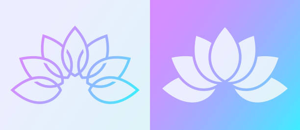 Lotus Blossom Symbol Design Smooth gradient blooming lotus blossom line shape symbol design. double flower stock illustrations