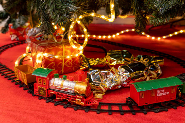 istock Scandinavian Christmas decorations, train toy 1358411854