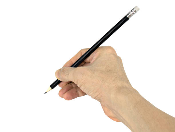 istock Black Pencil in hand isolated on white background with clipping path. 1358411967