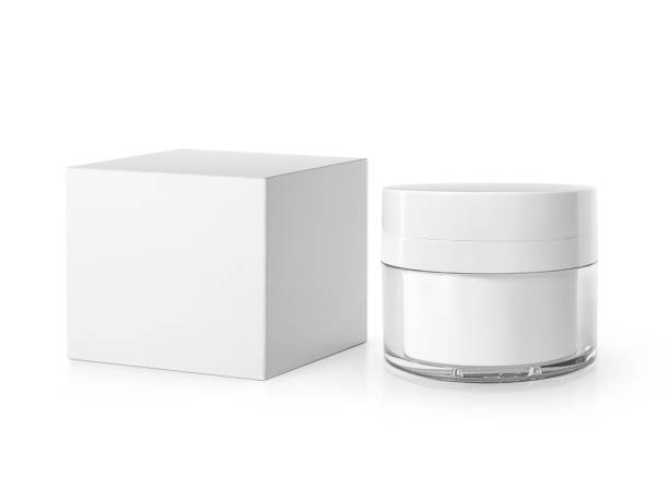 istock Cosmetic jar with packaging box mockup isolated on white background 1358419104
