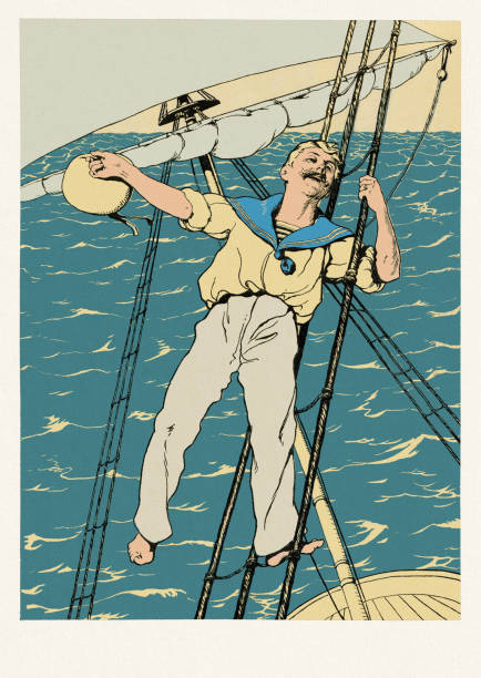 Sailor on sailing ship waving his hat art nouveau 1896 Art Nouveau is an international style of art, architecture, and applied art, especially the decorative arts, known in different languages by different names: Jugendstil in German, Stile Liberty in Italian, Modernisme català in Catalan, etc. In English it is also known as the Modern Style. The style was most popular between 1890 and 1910 during the Belle Époque period that ended with the start of World War I in 1914.
Original edition from my own archives
Source : Jugend Band 1 - 1896 vintage sailor stock illustrations