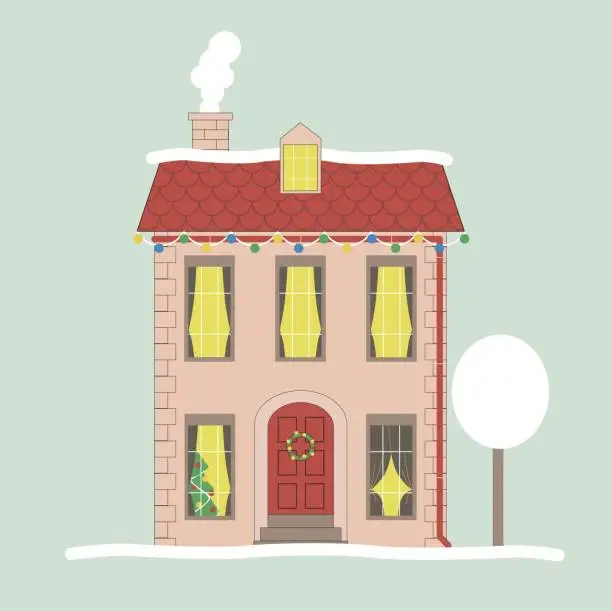 Vector illustration of House vector illustration in winter decorated for Christmas