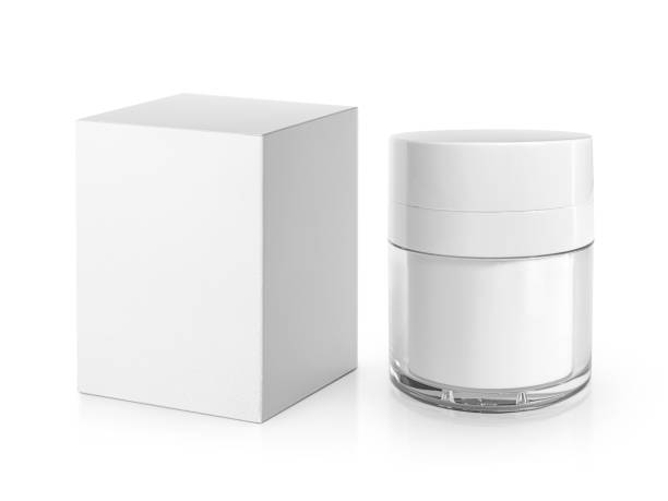 istock Cosmetic jar with packaging box mockup isolated on white background 1358419439