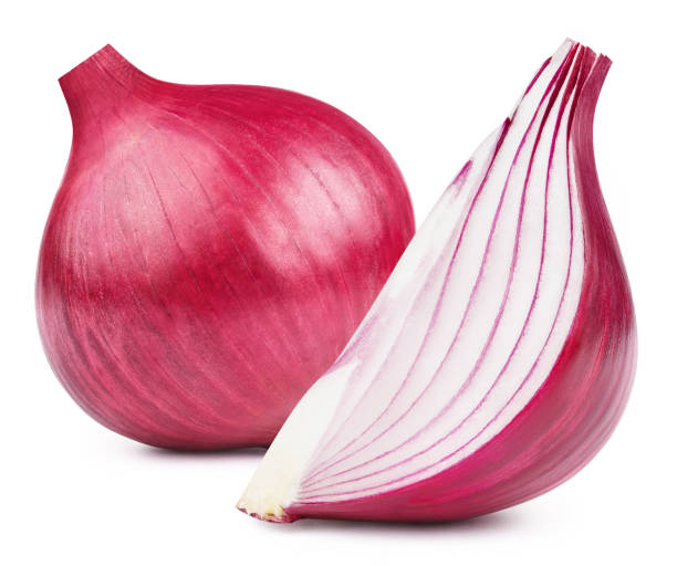 istock Delicious red onions on white 1358424224