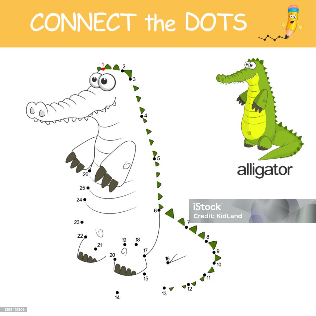 Crocodile Dot To Dot Game With Answer Connect The Dots By Numbers To Draw  The Animal Logic Game And Coloring Page With Cartoon Cute Alligator  Education Card For Kids Learning Counting Numbers