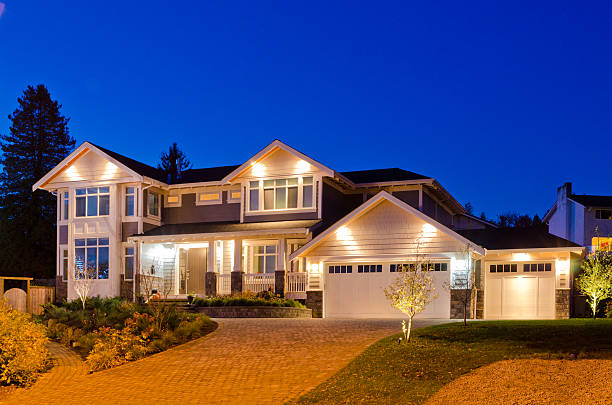 House at dusk. Luxury house at dusk in Vancouver, Canada. front stoop photos stock pictures, royalty-free photos & images
