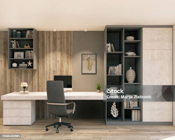 Modern Home Office Stock Photo - Download Image Now - Working At Home, Home Office, Home Decor