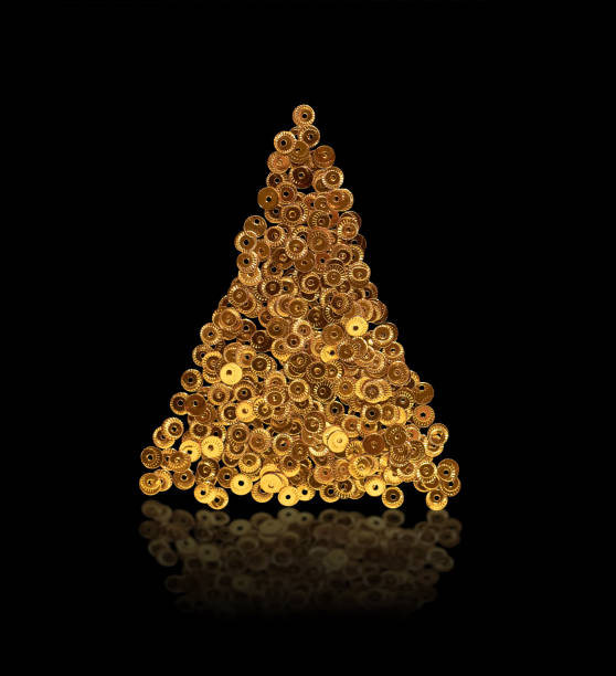 istock golden sequins are isolated on a black background with reflection 1358443527