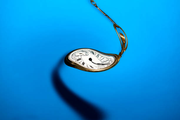 Abstract, Warped, Spiraling Clock face on blue background