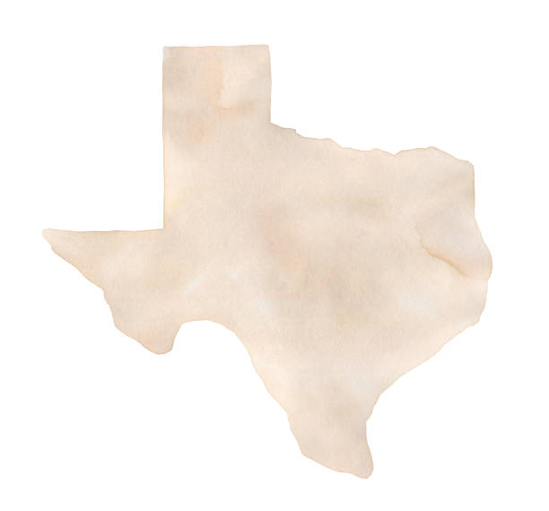 Watercolor illustration of Texas Map Silhouette in natural light brown color. One single object, blank shape. Hand painted sketchy drawing on white, cut out clip art element for design, card, banner. corpus christi map stock illustrations
