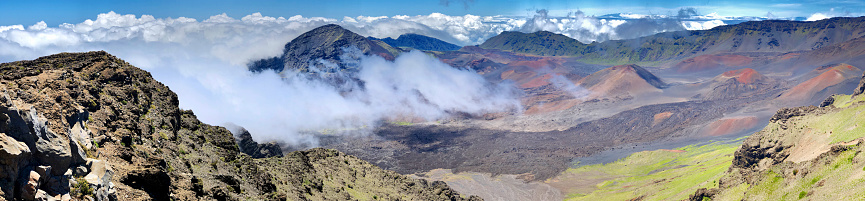 Panoramic shot of a portion of the alien landscape of Maui's Haleakala Crater