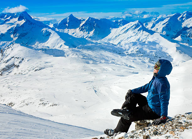istock man enjoying the view in snowy mountains 135846117