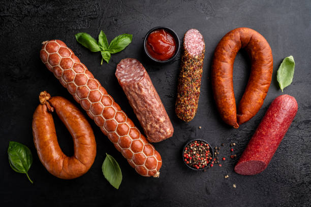 istock Set of different types of sausages 1358463178