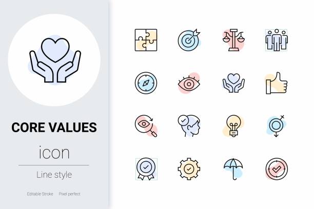 stockillustraties, clipart, cartoons en iconen met core values, thin line vector icon set. - respect