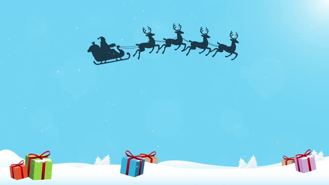 Christmas animation with Santa Claus and flying Reindeers