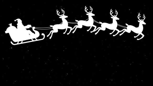 Isolated Santa Claus and flying Reindeers silhouette animation