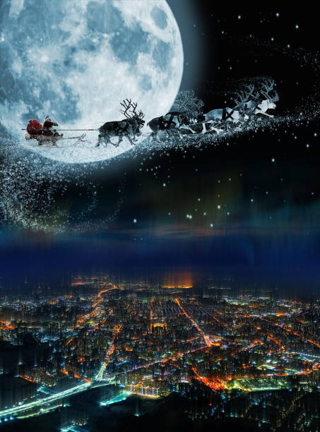 istock Flight of Santa's deer in Christmas night 1358471980