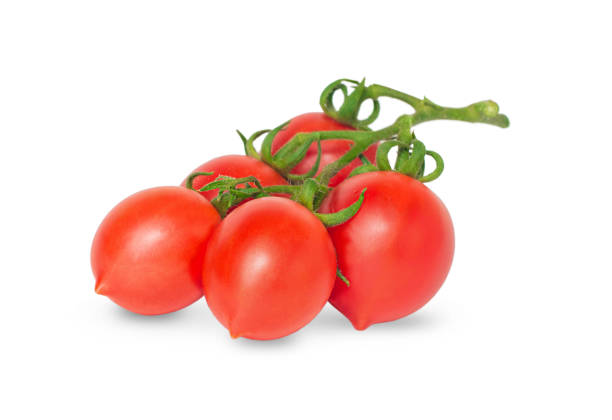istock Fresh branch of red plum cherry tomatoes isolated on white background. 1358474834
