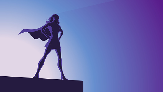 Vector Female Superhero Silhouette in Power Pose Stock Illustration