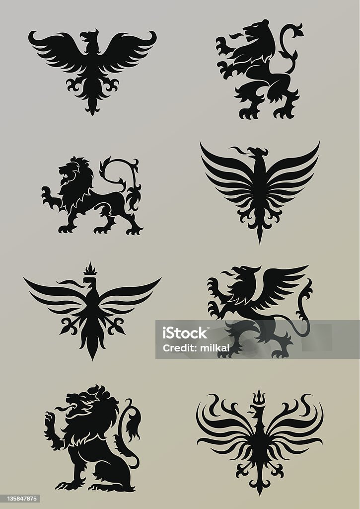 Heraldry set Heraldry design elements,black colored.ZIP contain AI12cs2,EPS8,large jpeg and PDF files. Coat Of Arms stock vector