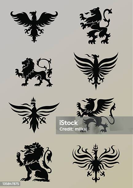 Heraldry Set Stock Illustration - Download Image Now - Coat Of Arms, Griffin, Lion - Feline